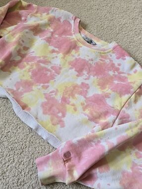 Lucky Brand Cotton Blend Cut Cropped Tie Dye Sweatshirt Womens Size Medium